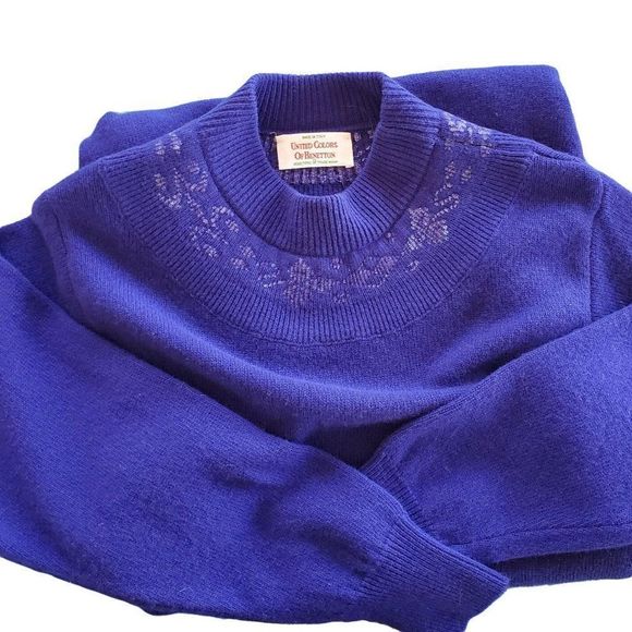 Vintage Benetton Knit Sweater Dress Purple Women Size 14 to 16 READ - Picture 5 of 8